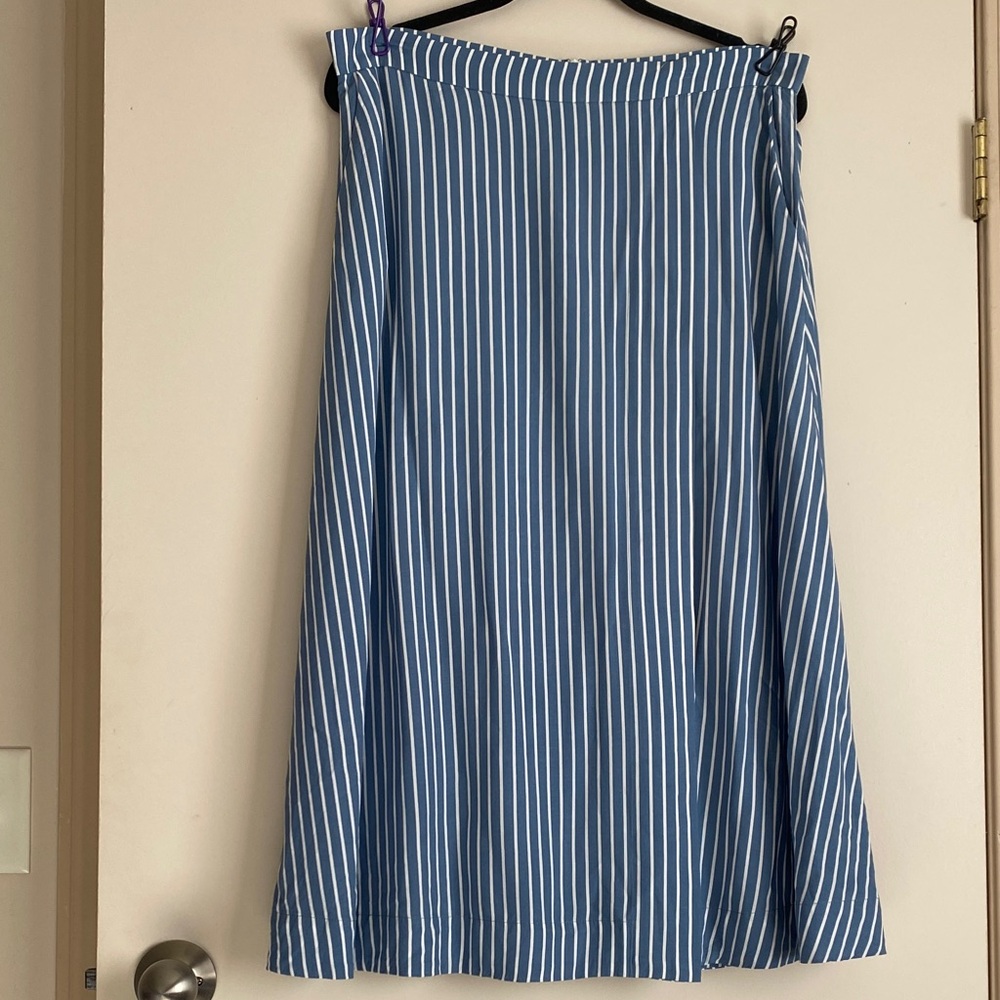 Elegant Blue Striped Faux Wrap A-Line Skirt